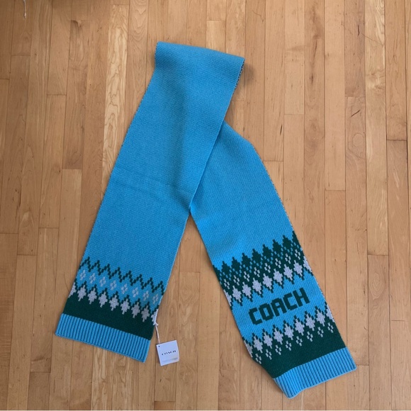 NEW Coach Classic Fair Isle Knit Scarf 100% Wool - Picture 2 of 8